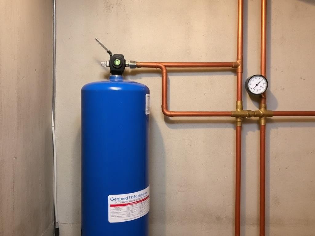 Well pressure tank in a basement